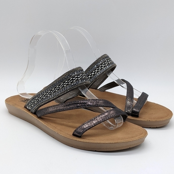 ✨3/$15 Muk Luks Dahlia gunmetal grey strappy slip on sandal 10 - Picture 1 of 9